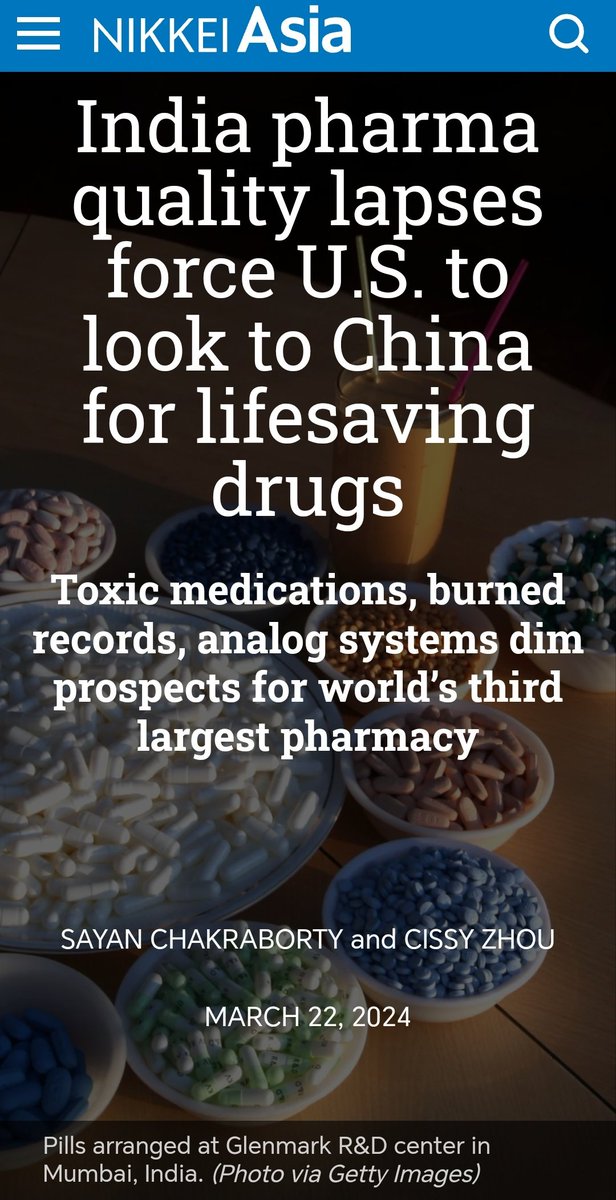 The reality always strikes back at US foreign policy. US has been promoting India over China but 'India pharma quality lapses force US to look to China for lifesaving drugs'. Maybe it's not just drugs. iPhones too are better made in China.