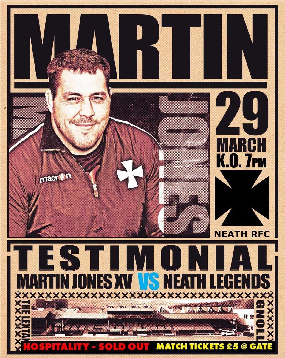 GAME DAY: MARTIN JONES TESTIMONIAL MATCH ⚫️🏉 (MARTIN JONES XV v NEATH LEGENDS) 📆 29.03.24 (Friday) ⏰ KO – 7:00pm 📌 The Lextan Gnoll – SA11 3BU MATCH TICKETS Adults £5 @ The Gate HOSPITALITY – SOLD OUT Read more on our website: 🔗 buff.ly/43d58pE #NeathRFC