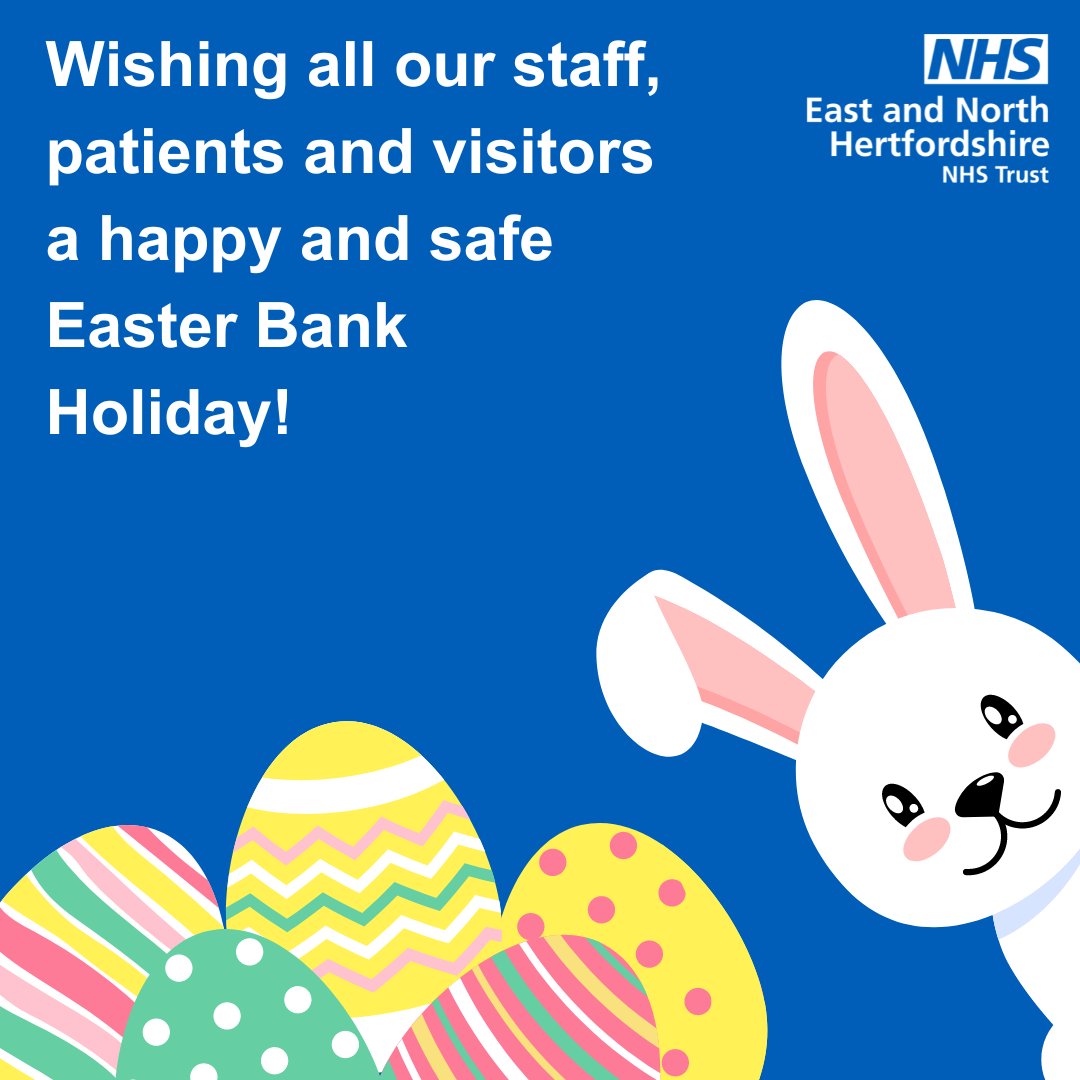 We’d like to wish all our staff, patients and visitors an 'eggcellent' Good Friday and a safe Bank Holiday Weekend 🐣💙 We would also like to thank our colleagues working over the Bank Holiday to care for our patients 🙌 #HappyGoodFriday