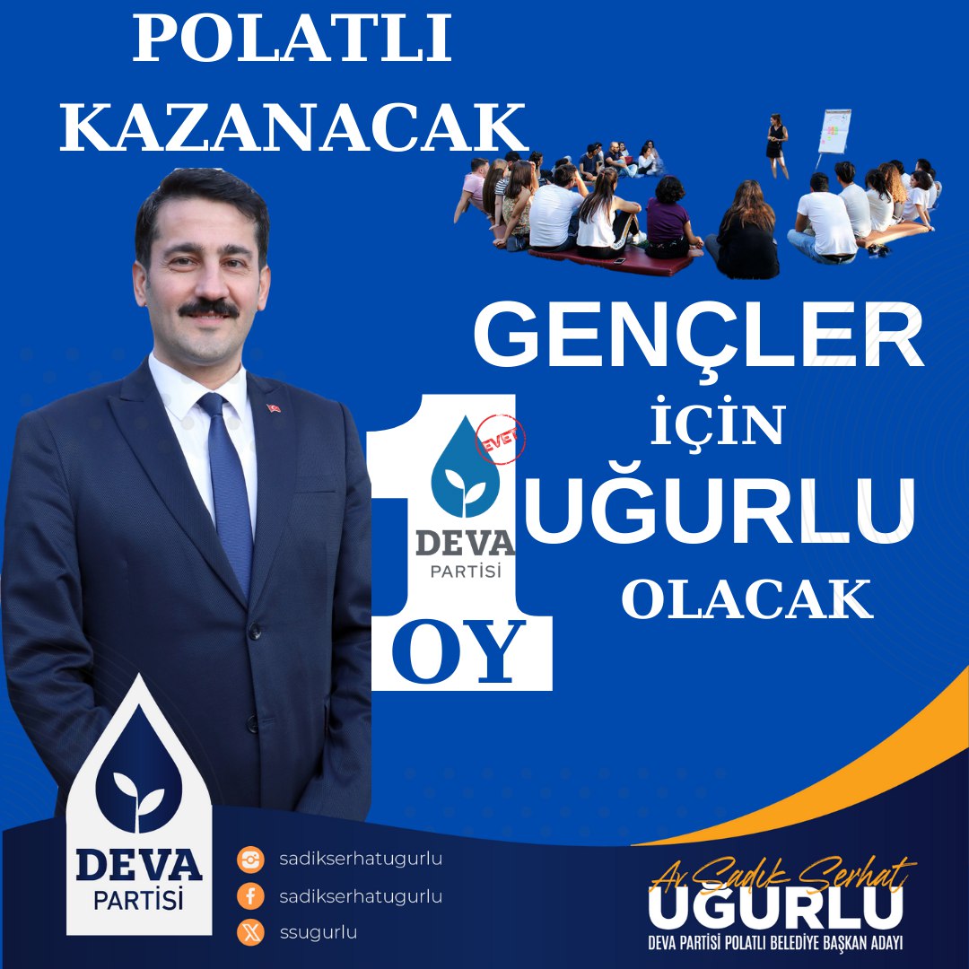 polatliyadeva's tweet photo. Haydi POLATLI Gençlerin için 1 OY UĞURLU olacak.
Polatlı KAZANACAK!
Av. Sadık Serhat UĞURLU
Deva Partisi Polatlı Belediye Başkan Adayı
@alibabacan
@erginsadullah
@ssugurlu
@CelalMumtaz
Polatlı İçin Uğurlu Olsun 
Av. Sadık Serhat Uğurlu 
#oylardevaolsun
#polatlıbelediyesi
#genclik https://t.co/L4aUMX1Qbc