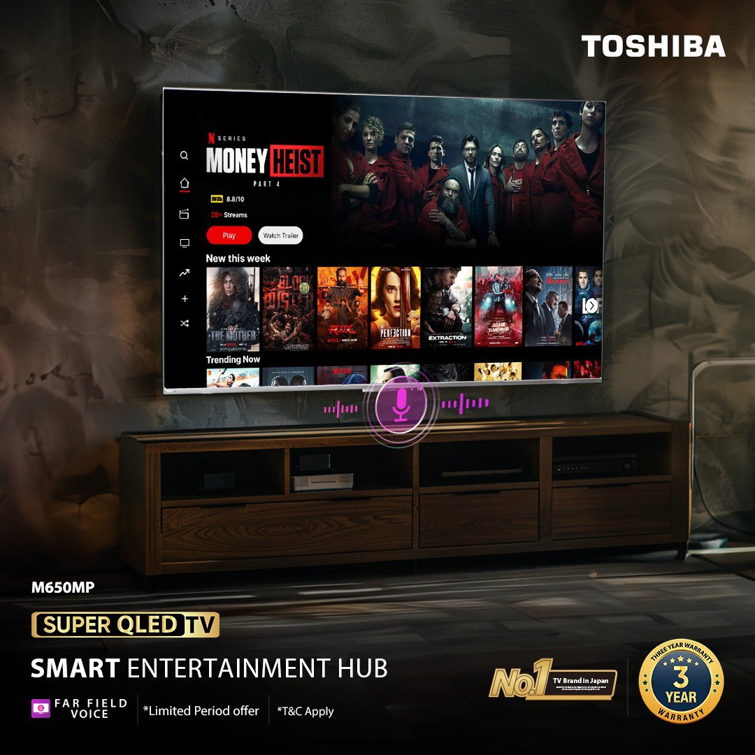 No more scrambling for the remote. The Toshiba M650MP listens to your commands from across the room with far-field voice control. Buy Now: bit.ly/3F6BCqD bit.ly/3PBENvO #ToshibaTV #M650MP