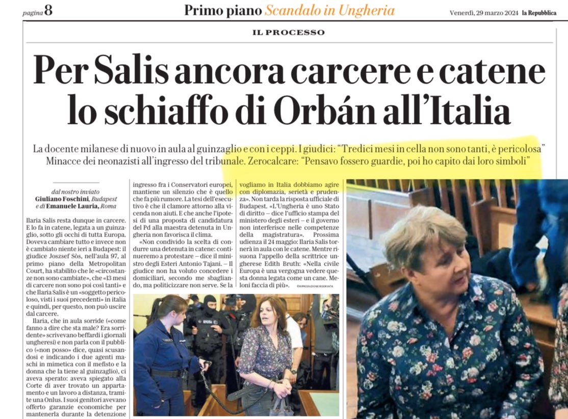 Quelli di #Repubblica lo sanno che, a differenza dell’Italia, nei Paesi normali, il potere politico non può interferire con la giustizia? N.B. @zerocalcare nemmeno un breve video delle minacce ricevute dagli estremisti di destra fuori dal tribunale? #IlariaSalis