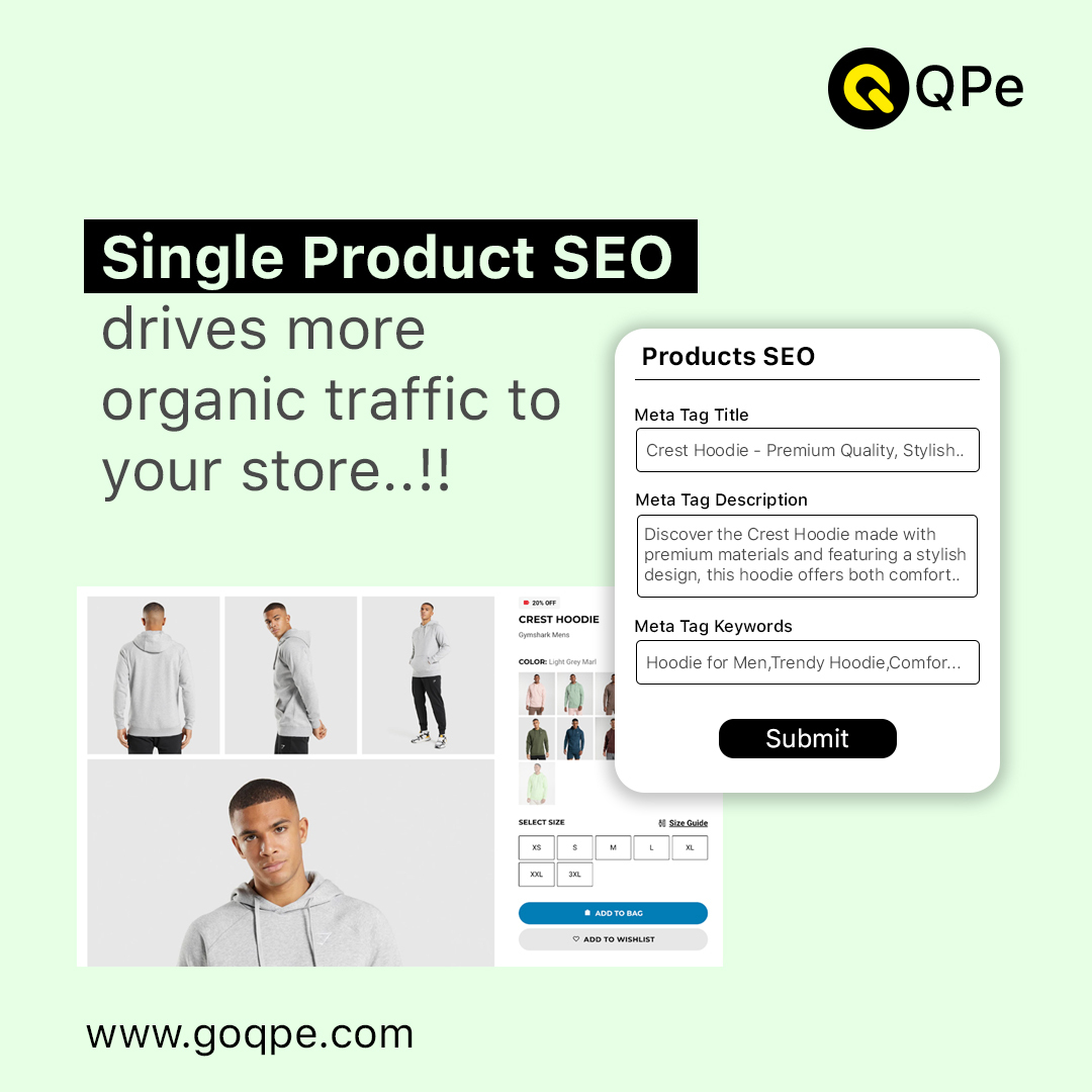 🔍 Unlock the Power of Product SEO with QPe! 

Make your products more searchable on search engines and watch your long-term traffic soar. 
Ready to boost your visibility and grow your business? 
Try QPe today!   
#seo #ecommerceseo #SaaS #ecommercebusiness #QPe #d2cbrands #D2C