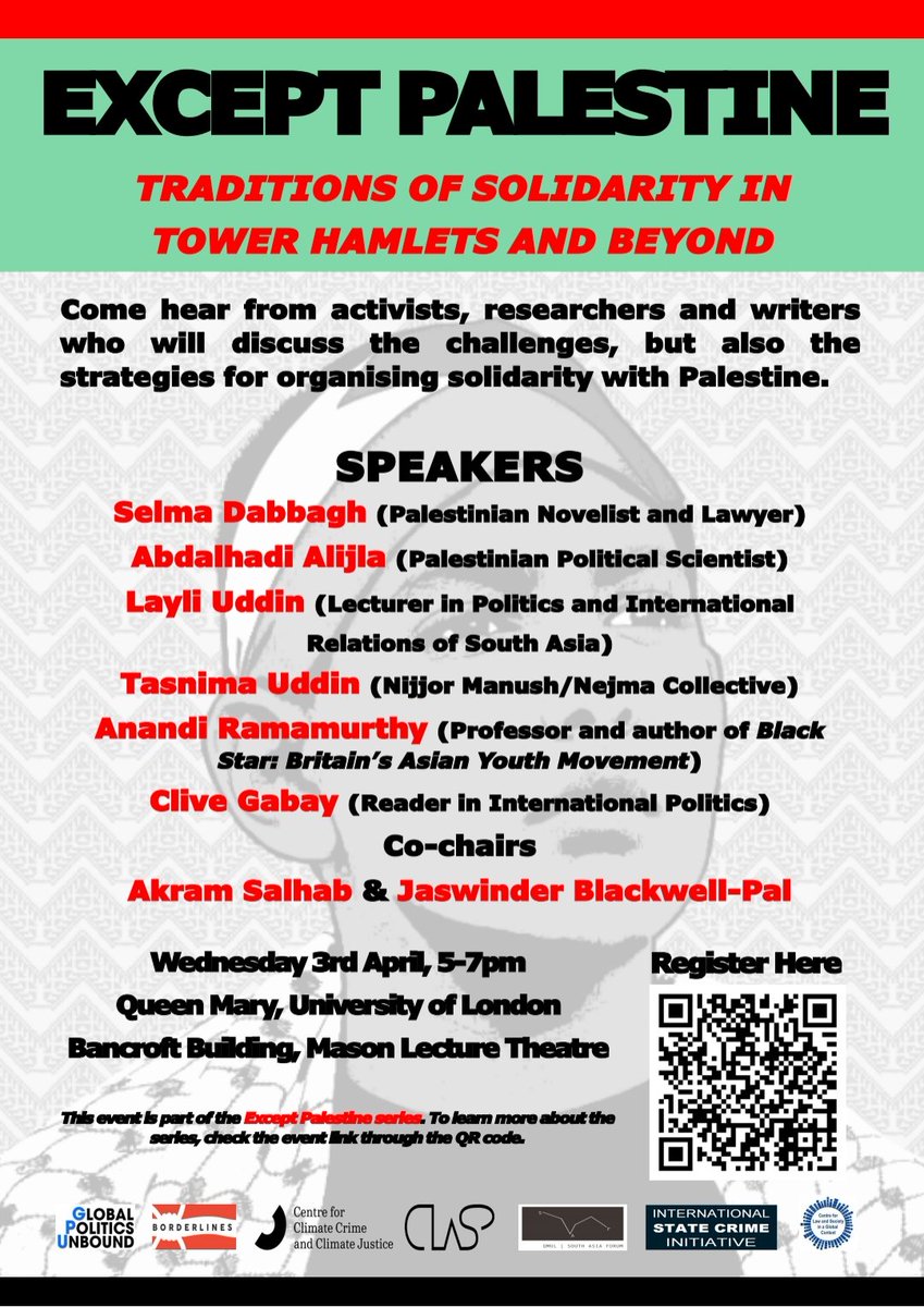***EXCEPT PALESTINE*** Traditions of solidarity in Tower Hamlets and beyond Learn about how this borough and elsewhere has supported Palestinian liberation through the ages. Sign up here ticketsource.co.uk/queen-mary/exc…