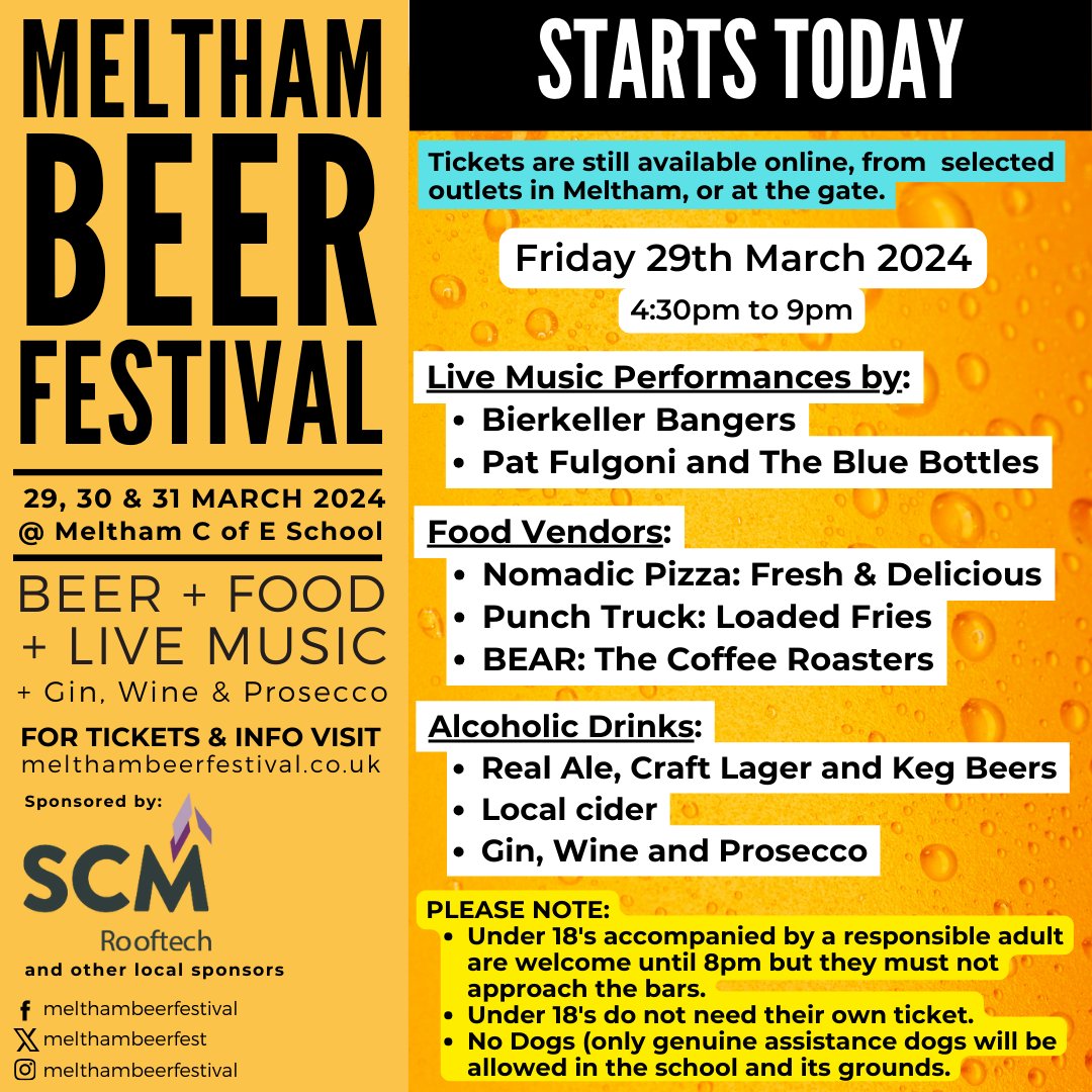 #Meltham Beer Festival starts today (Fri. 29 March 2024). 

Tickets are still available online, from selected outlets in Meltham and at the gate.

Visit MelthamBeerFestival.co.uk for more info

#melthambeerfest #holmfirth #huddersfield #slaithwaite #marsden