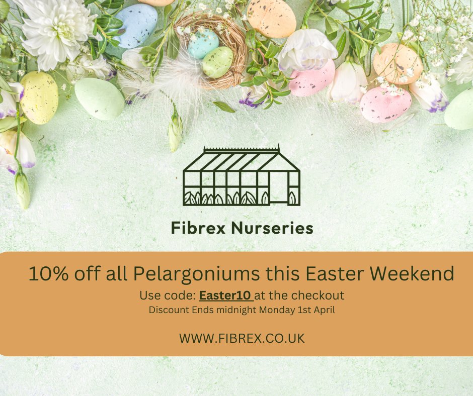 Fibrex Nurseries (@fibrexnurseries) on Twitter photo Happy Easter to our wonderful social media following! Enjoy 10% off until midnight Monday on all Pelargoniums. We are hoping the sun will make an appearance for a long weekend in the garden.  🐣 Happy Easter to our wonderful social media following! Enjoy 10% off until midnight Monday on all Pelargoniums. We are hoping the sun will make an appearance for a long weekend in the garden.  🐣