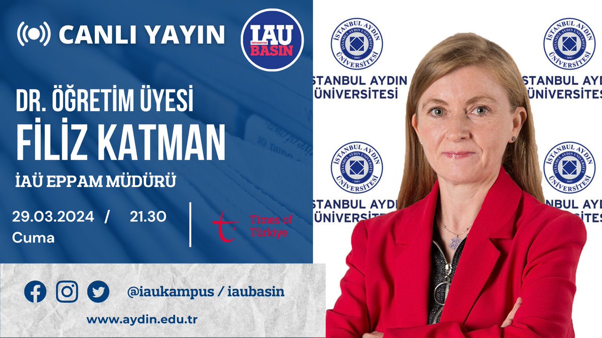 📺 Öğretim Üyemiz ve EPPAM Müdürümüz Dr. Filiz Katman, 21.30'da, dış politika gündemi hakkında değerlendirmelerde bulunacak. İzlemek için 📷 youtube.com/@TimesofTurkiye @drmaydin @IAUKampus @iauiibf_ @IAU_EPPAM @filizkt @TimesofTurkiye