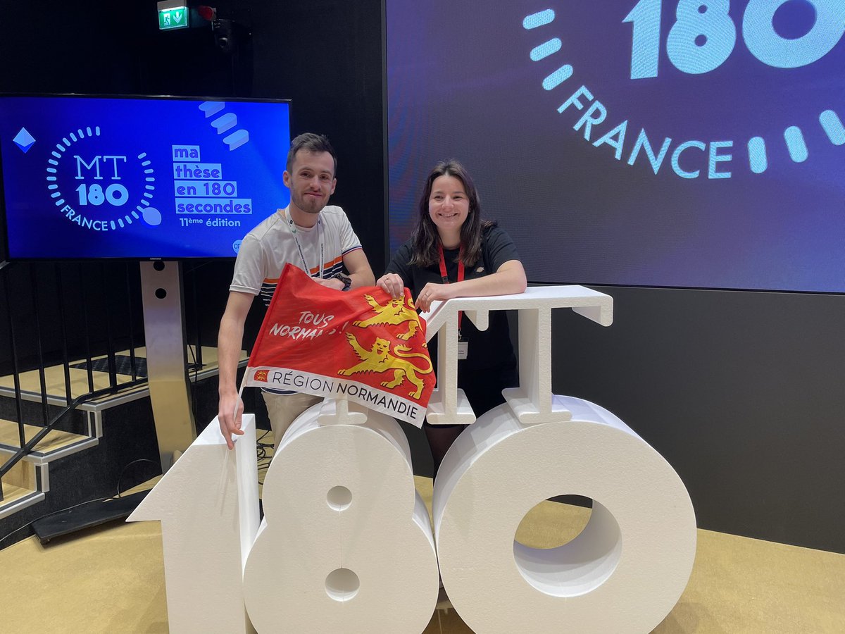 La pression monte pour nos deux doctorants normands du concours #MT180 Mathilde et Corentin sont plus motivés que jamais pour aller en finale nationale 💪