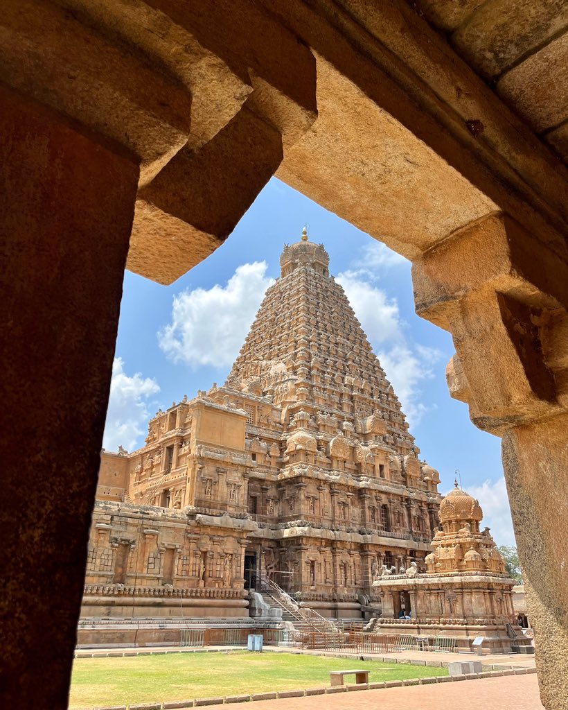 Visit to Brihadishvara Temple in Tanjore, Tamil Nadu, built by Emperor Rajaraja between 1003 and 1010 CE (!) While the Anglo-Saxons were building stumpy bell towers, the Chola people were putting up this 220ft carved granite colossus, a thousand-year-old skyscraper to the gods.