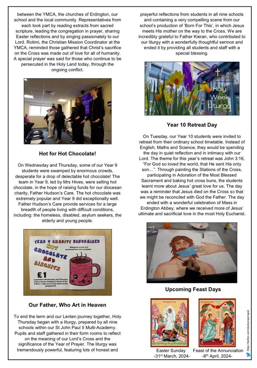 Here is this week’s @stedcamp Catholic Life Newsletter! Inside, there is a short reflection on the Gospel for Easter Sunday, in addition to news about our production of ‘Born For This’, further information about our fundraising efforts and a review of our Y10 retreat day!