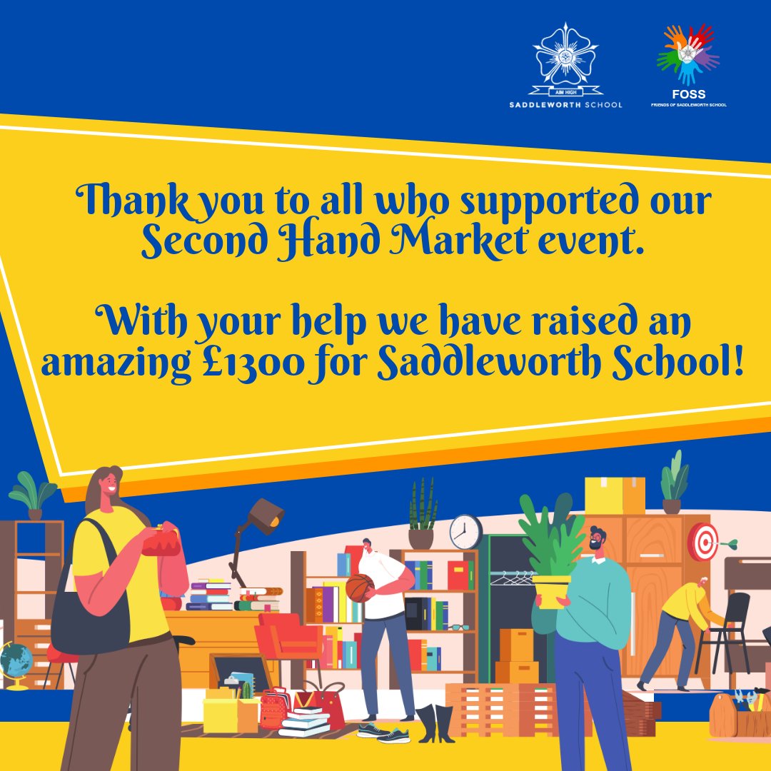 Thank you to all who came to our fundraising second hand market to help us raise funds for Saddleworth School. With your help we have raised an amazing £1300. This money will be spent on items for school that they otherwise wouldn't have had with just government funding.