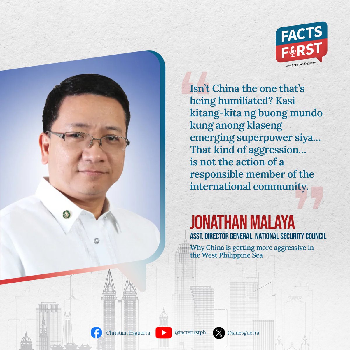 China humiliating itself with harassment of Philippine vessels in the West Philippine Sea, says the assistant director general of the National Security Council. Full #FactsFirst episode here: youtube.com/live/7gd6ny0p9…