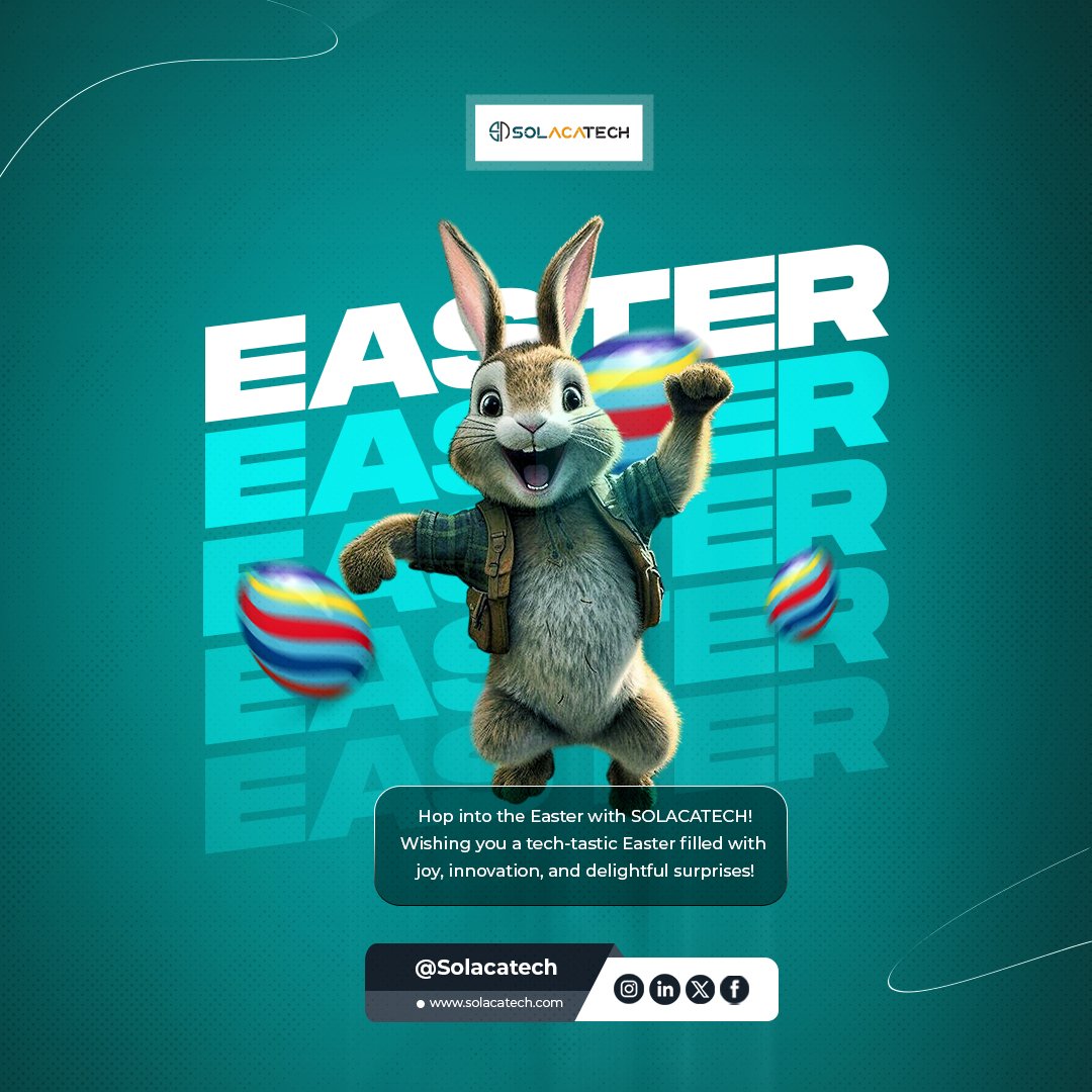 solacatech's tweet photo. Hop into Easter with SOLACATECH!
Wishing you a tech-tastic Easter filled with joy, innovation, and delightful surprises!
From all of us at SOLACATECH, have a wonderful Easter!
#EasterInnovation #TechEaster #SOLACATECHCelebrates https://t.co/jnaZXTtggz