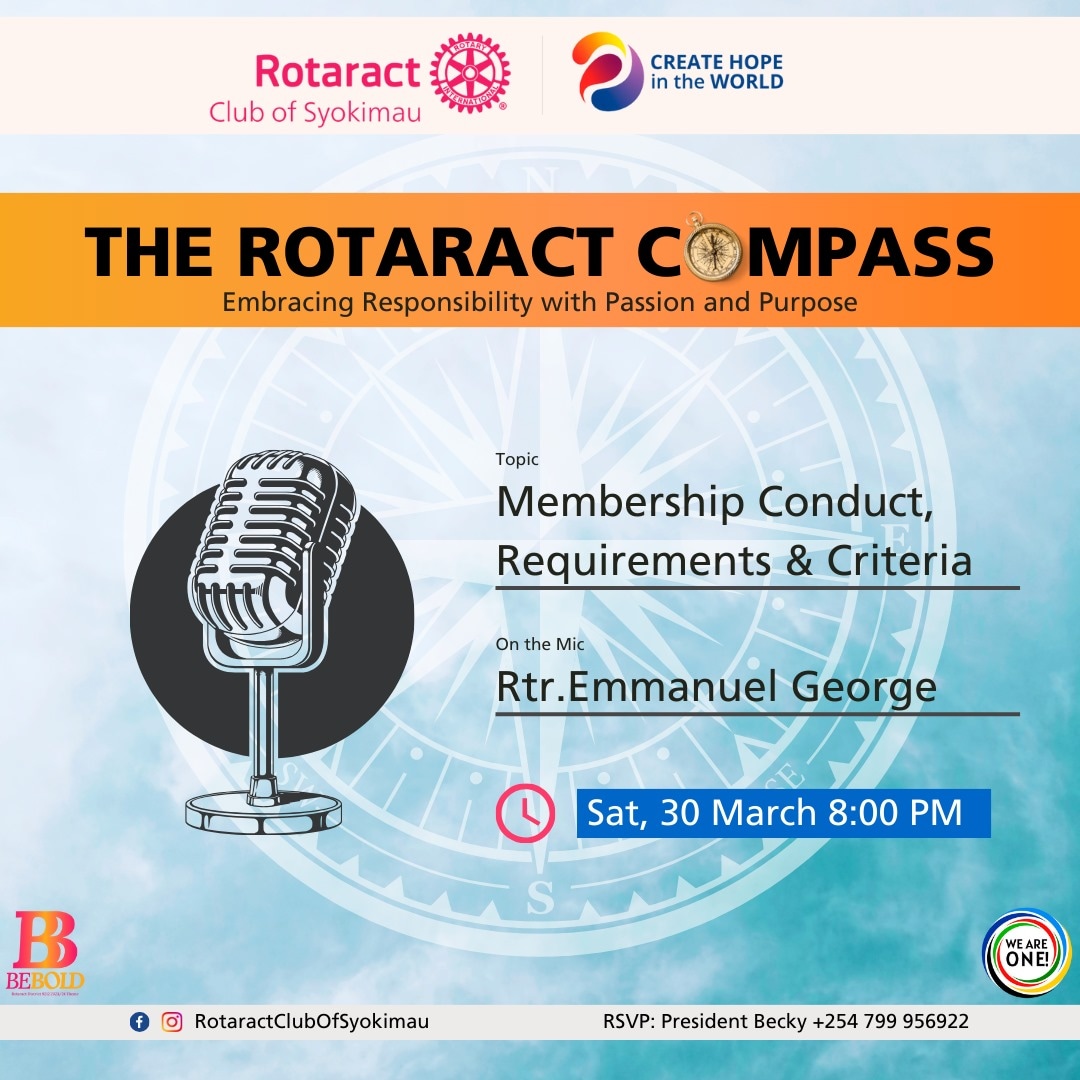 Join us this Saturday as we empower individuals to make a difference, uphold integrity, and embrace the journey of Rotaract membership.✨ #Serviceculture #Rotaractmembership 📅 30th March 2024 ⌚ 8:00 PM 🔗meet.google.com/esi-cmpv-zvo