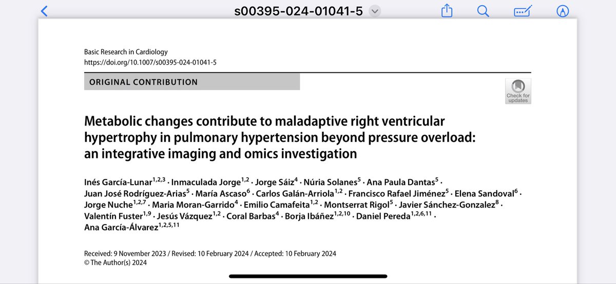 Happy to see published our last paper about the contribution of metabolic changes on maladaptive RV remodeling in PH. A translational and collaborative effort! @CoralBarbasAr @cgalanarriola @ecamafeita @maria_ascaso @Borjaibanez1 @Jjrod08 pubmed.ncbi.nlm.nih.gov/38536505/