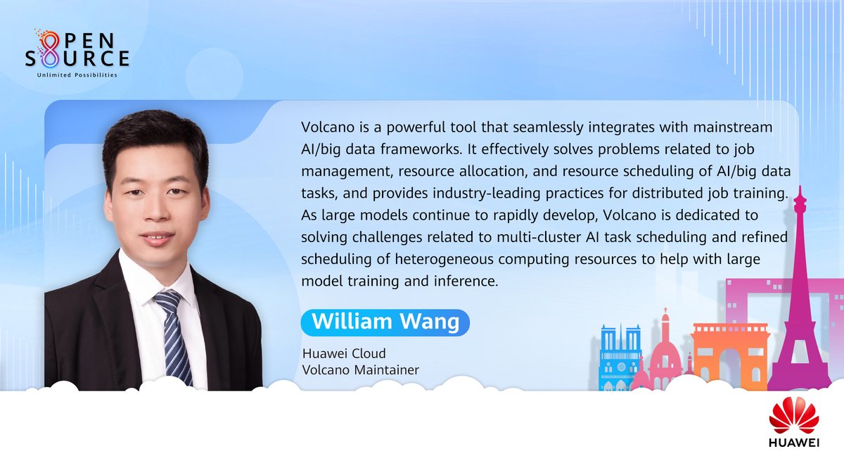 HWOpenSource's tweet image. Curious about how to propel large models? 🚀 William Wang, Volcano Maintainer, unveiled the role of #Volcano in #largemodel training and inference at #KubeCon EU 2024. Discover more: bit.ly/3PtS9dD #Huawei #CloudNativeCon #HuaweiOpenSource #unlimitedpossibilities