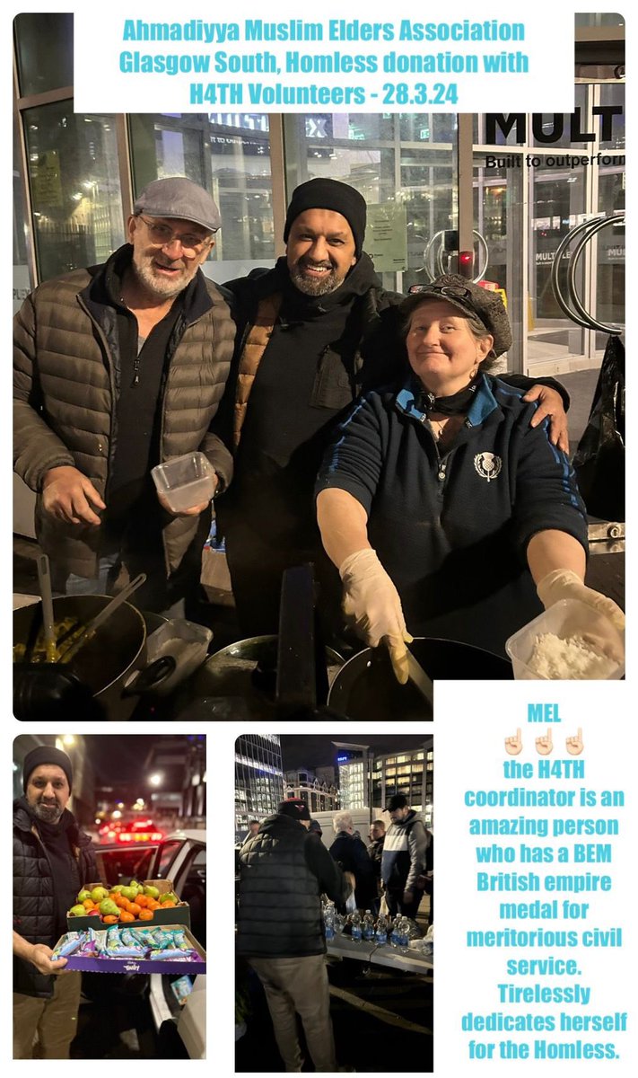 Yesterday As part of their Ramadan celebrations @AMEAGlasSouth made a donation of fruits & water to the @h4th_thursday8 help for homeless group at their food stall in #Glasgow Town Center.
@ukmuslims4peace @ReviewReligions @BBCScotlandNews 
@heraldscotland @LordProvostGCC