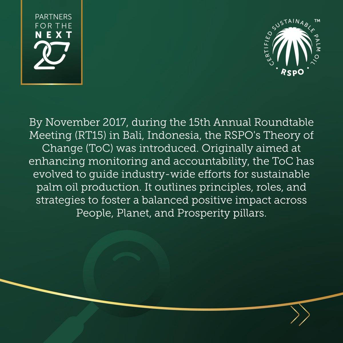 Accountable since '09! 👏 Our 15-year-old Complaints System ensures RSPO Members uphold transparency and integrity, fostering certification accountability. Beyond policing, we innovate with our Theory of Change, guiding sustainable practices in the palm oil industry. #RSPONext20