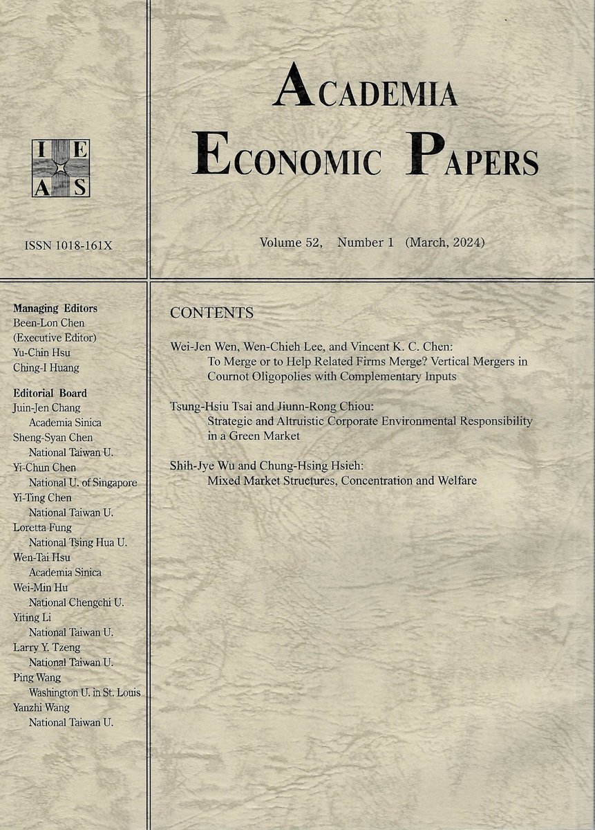 📢Academia Economic Papers (Vol. 52, No. 1) has been published. Click and read more: sinica.edu.tw/en/News_Conten… #Economy