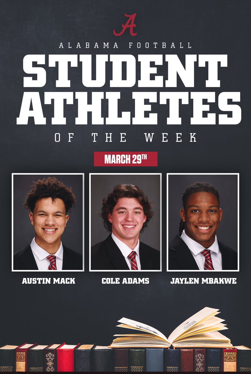 Student-Athletes of the Week! 📚🎓
 
<a href="/AustinMack2024/">Austin Mack</a> 
<a href="/Adams12Cole/">cole.adams12,</a> 
<a href="/JayMbakwe/">Jaylen “Bak” Mbakwe</a> 

#RollTide
