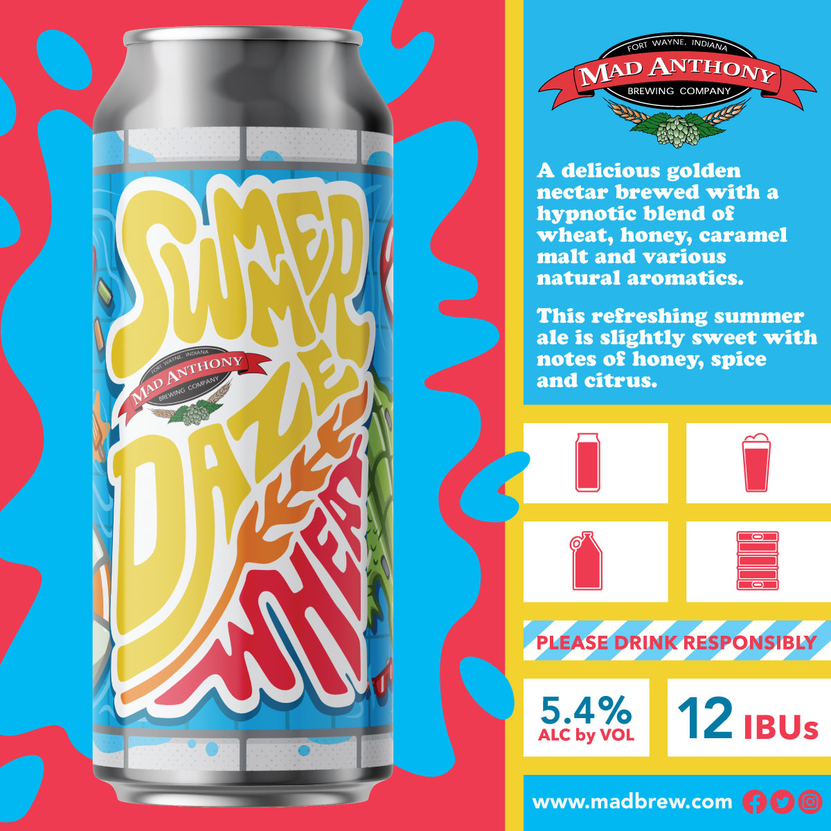 Mad Anthony Brewing on X: Summer Daze is back! Find it on tap or in 4  packs at any Mad Anthony or Shigs In Pit* location. --- *Draft beer not  available at