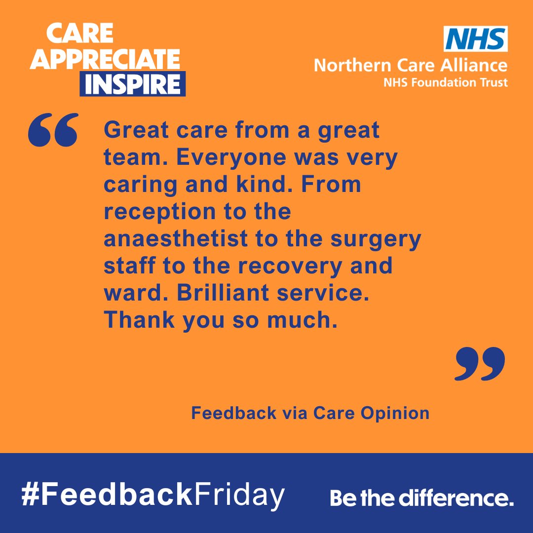 'Great care from a great team.' Fantastic to receive such kind feedback about our colleagues at Rochdale. #FeedbackFriday