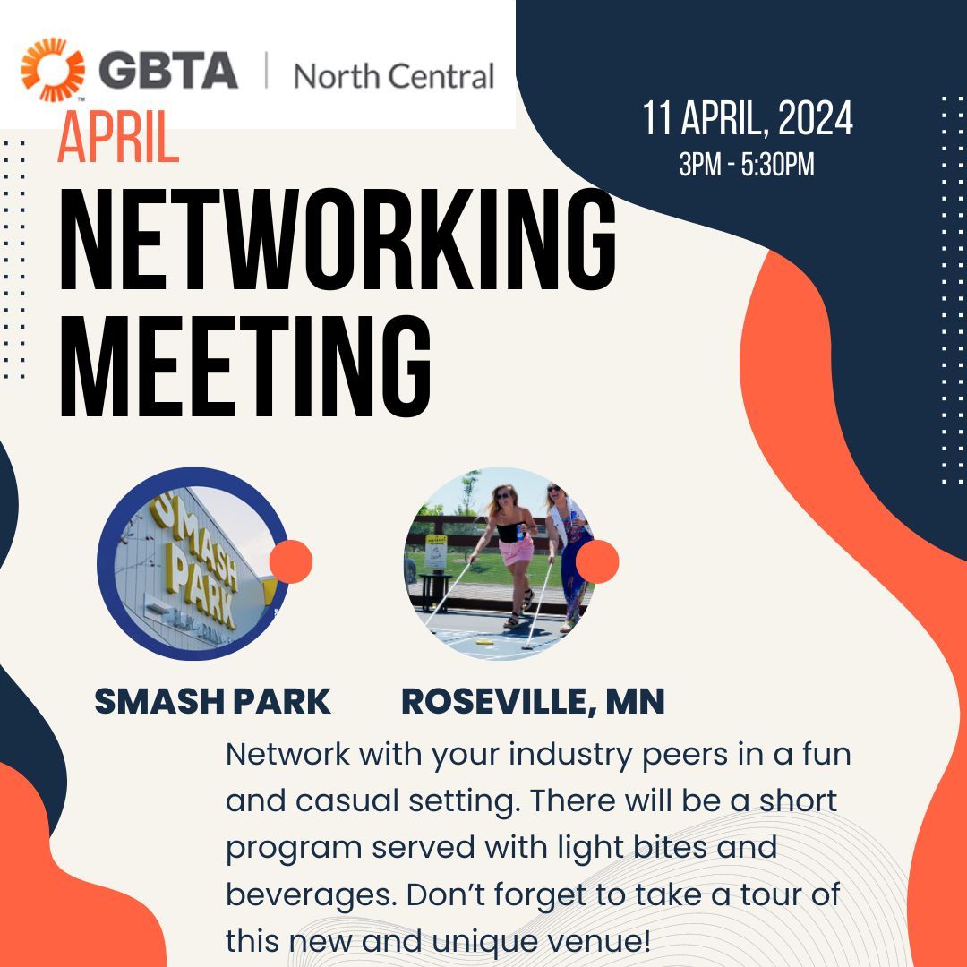 Join GBTA North Central April 11, 2024, at Smash Park! Register today for an exciting meeting you won't want to miss. buff.ly/3IRaQUV