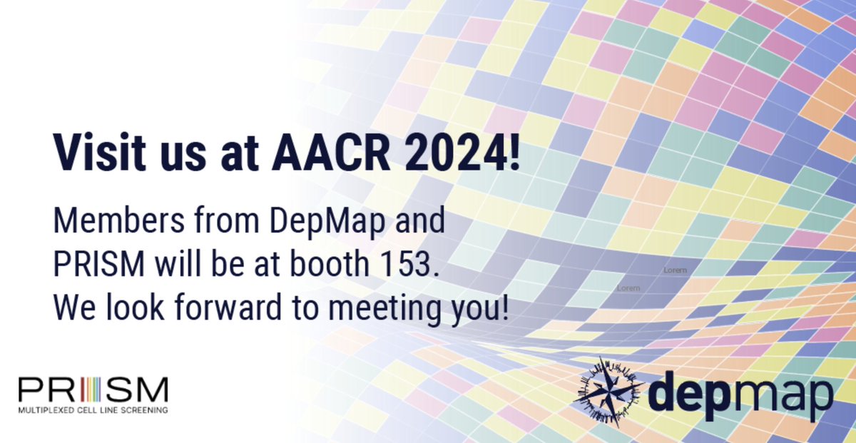 Visit us at AACR 2024!🎉 Members from DepMap and PRISM will be at booth 153. Team members will be available to answer your questions about our data, the DepMap portal and provide some tutorials of our portal tools. We look forward to meeting you!