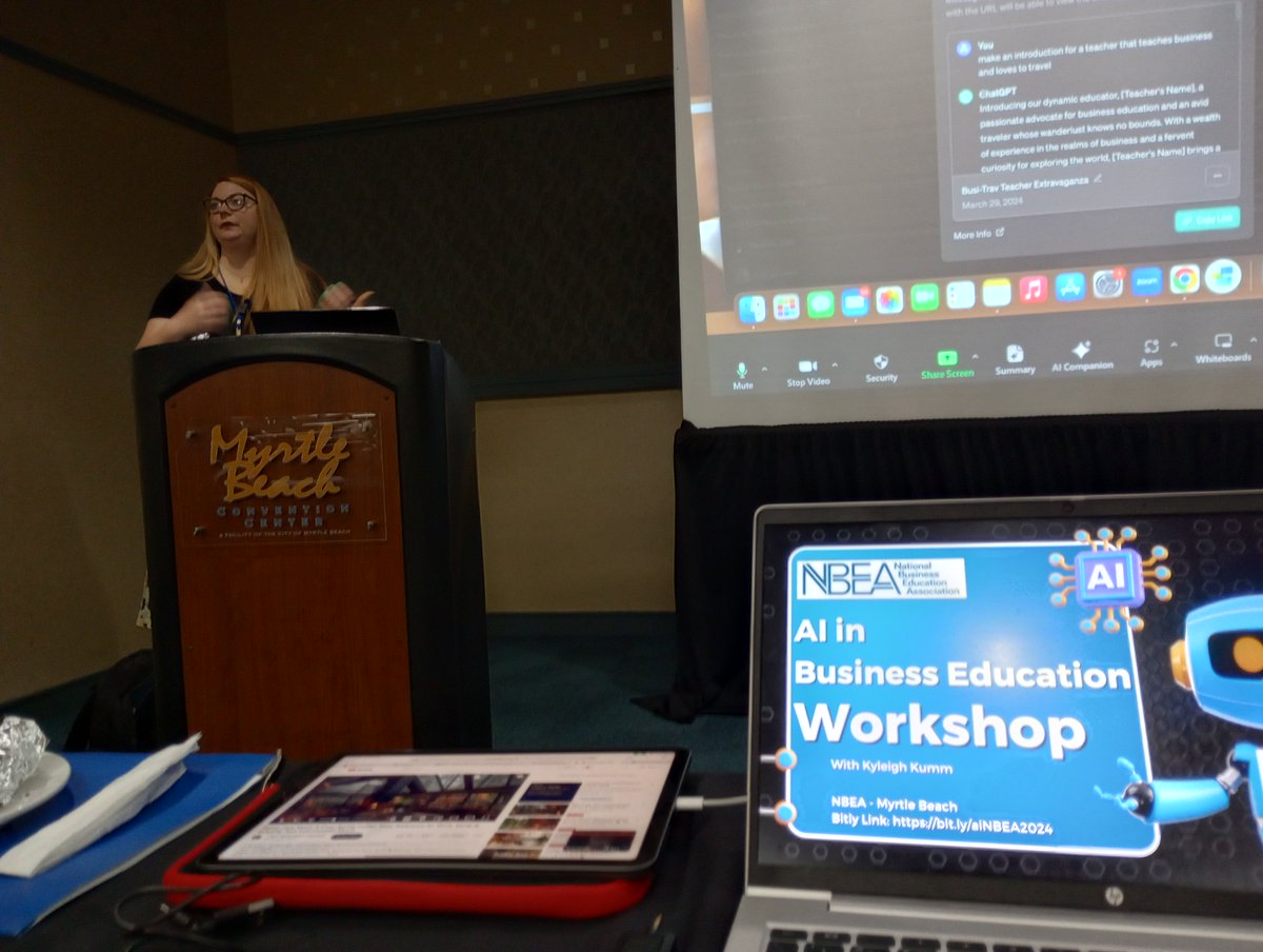 Excited to join @NBEA's conference with Kyliegh Kumm, diving into the impact of AI in business education! 💼 From enhancing learning experiences to preparing students for the future job market, AI is revolutionizing how we teach and learn. #NBEA2024 #AI #BusinessEducation