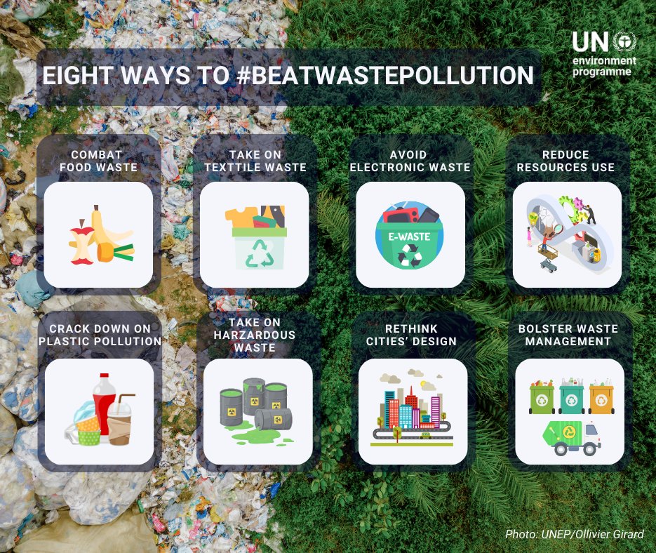 🚛Humanity generates between 2.1 billion and 2.3 billion tonnes of municipal solid waste a year. ☠️Much of these refuse damages ecosystem & threatens economic properity. ♻️This International #ZeroWasteDay, Here are 8 ways to #BeatWastePollution⤵️ unep.org/news-and-stori…