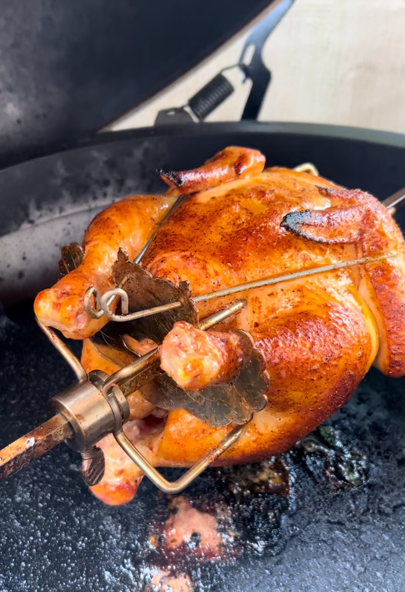 Check out this amazing perfectly cooked rotisserie chicken secured with Turbo Trusser! Say goodbye to butcher's twine and hello to hassle-free cooking. #TurboTrusser #SharkTank #RotisserieChicken #NoMoreTwine
