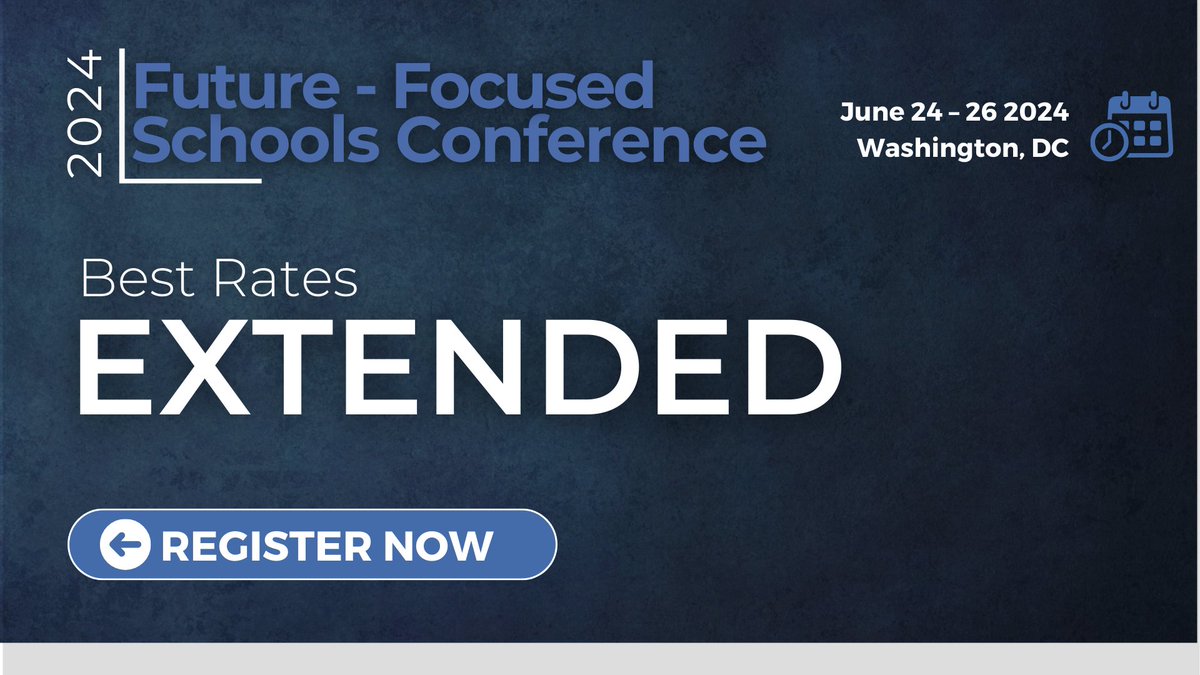 Best pricing is still active! Equip your team with winning strategies from the nations most innovative schools and districts at the Future-Focused Schools Conference! Don't miss out - register now 👉  bit.ly/4axcuqG
#K12Leaders #FFSC24