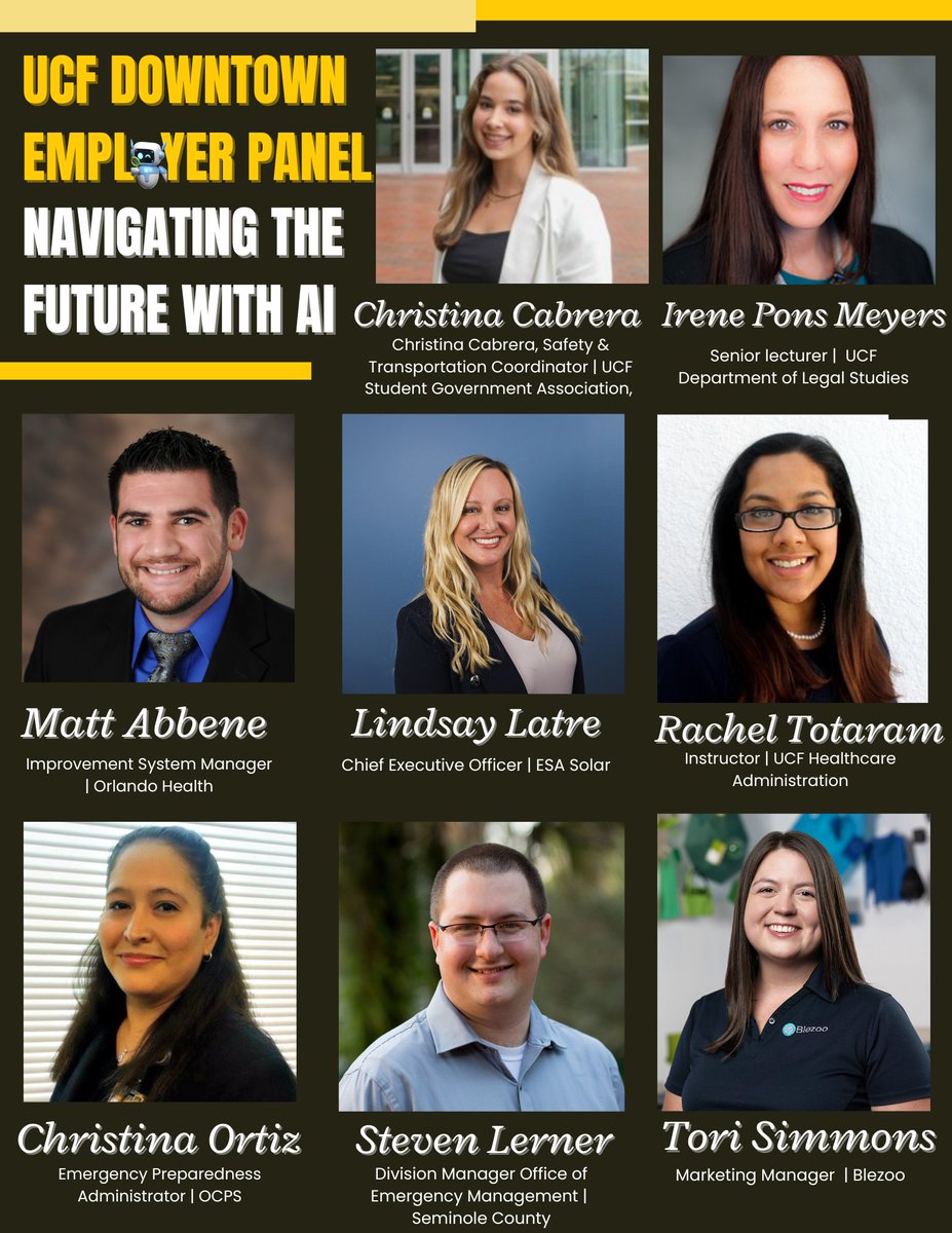 🤖Ready to navigate the future with AI? Join us on Tuesday, Apr. 2 from 4 - 6 pm in DPAC 106 for an Employer Panel at UCF Downtown. Dive deep into discussions on navigating career paths in the age of AI. ⚔️ Register: bit.ly/UCFEmployerPan…