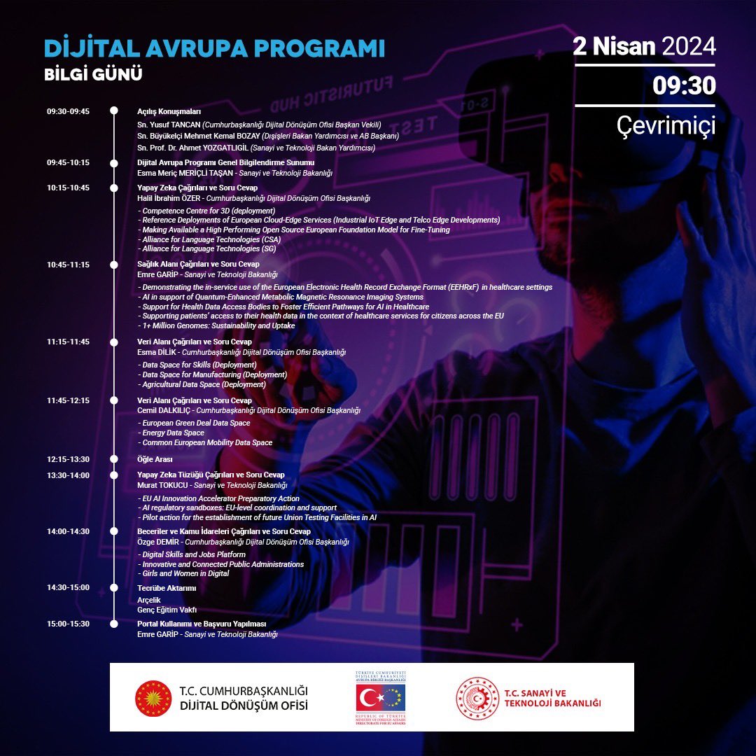 #DijitalAvrupaProgramı ve program kapsamında açılan çağrılar hakkında bilgilendirmelerin ve tecrübe paylaşımının olacağı Dijital Avrupa Programı Bilgi Günü; 🗓️2 Nisan tarihinde, 🌐çevrim içi gerçekleştirilecek. 🔗Etkinliğe kayıt: ddo.link/dap-bilgilendi… 🤝@TCSanayi @ABBaskanligi