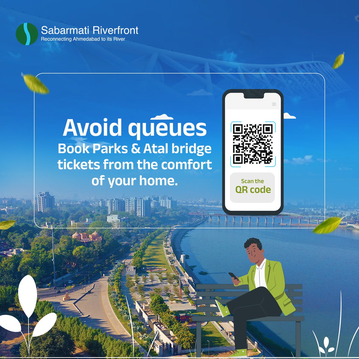 Say goodbye to waiting in lines! Secure your tickets for all Parks and Atal Bridge conveniently from home. Scan the QR code and reserve your spot now.
#SkipTheLines #bookonline #Sabarmatiriverfront #riverfront #ahmedabad