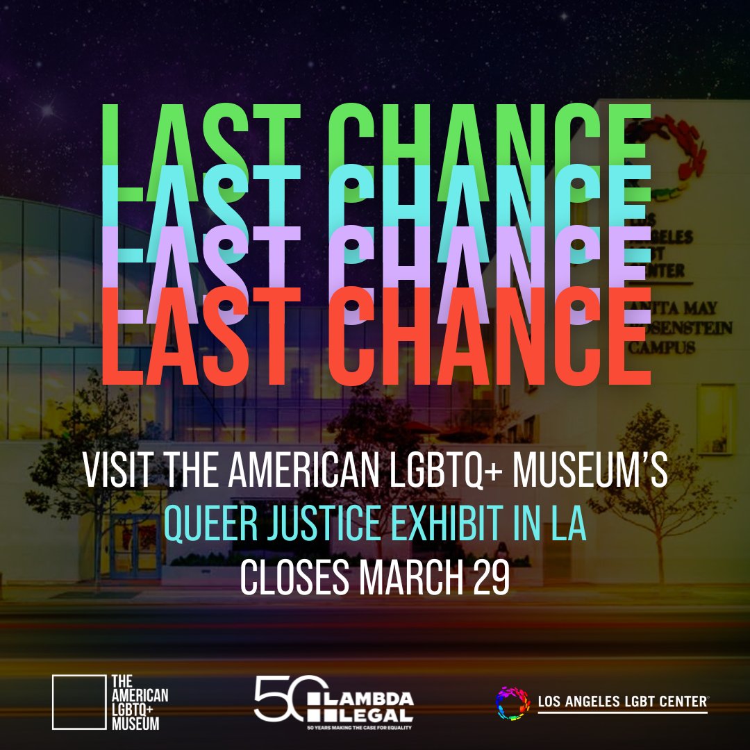 Don't miss your LAST CHANCE to experience the Queer Justice exhibit in LA before it hits the road! Our doors are open until 6:00 pm today at the <a href="/LALGBTCenter/">Los Angeles LGBT Center</a>. Be sure to stop by and be part of this incredible experience before it moves on! ✨