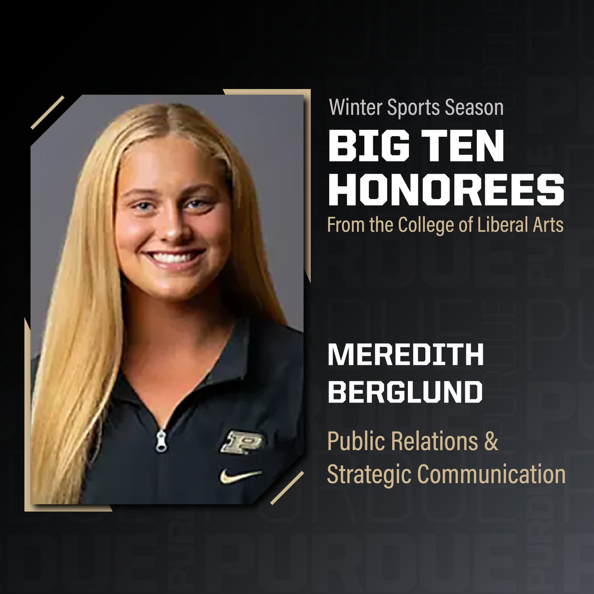 10% of the 70 winter Academic All-Big Ten Honorees for the 2023-24 from Purdue were #LiberalArts #Boilermakers! 2 of the Liberal Arts #studentathletes, Kendra Bowen and Maycey Vieta, garnered the laurel for the 4th time in their careers.

Congrats to all those recognized!