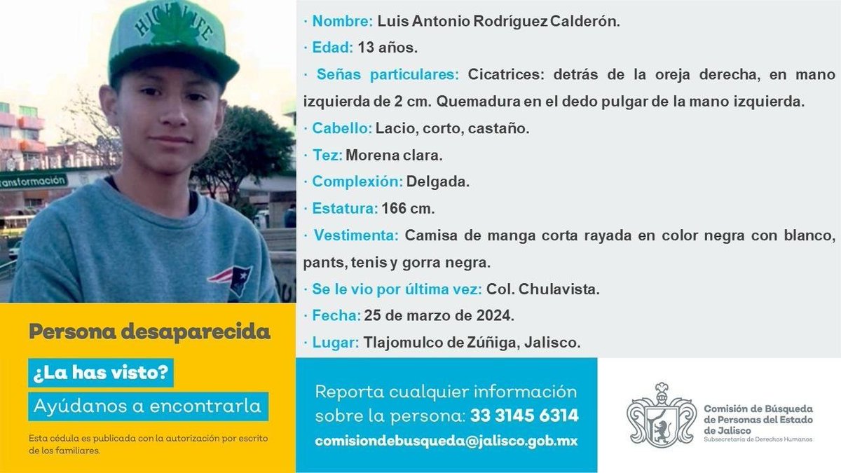 Menor de edad desaparecido en Tlajomulco (Col. Chulavista)