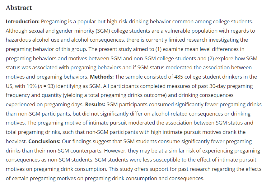 Check out @KeeganBuch's first first-author paper now published in Substance Use &amp; Misuse. 

An Examination of Pregaming Behavior and Motives among Sexual and Gender Minority College Students. 
<a href="/USCPsychiatry/">USC Psychiatry</a> @reaganfitzke <a href="/DeniseDaoTran/">Denise Tran, PhD</a>

tandfonline.com/doi/full/10.10…