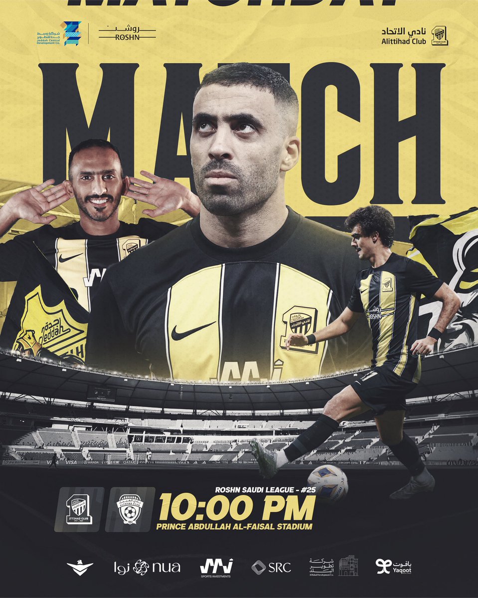 🏆| دوري روشن للمحترفين
🏁| الجولة 25
🆚| ◈#الاتحاد_الفيحاء◈
🕘| 10:00 مساءً 
🏟| الأمير عبدالله الفيصل