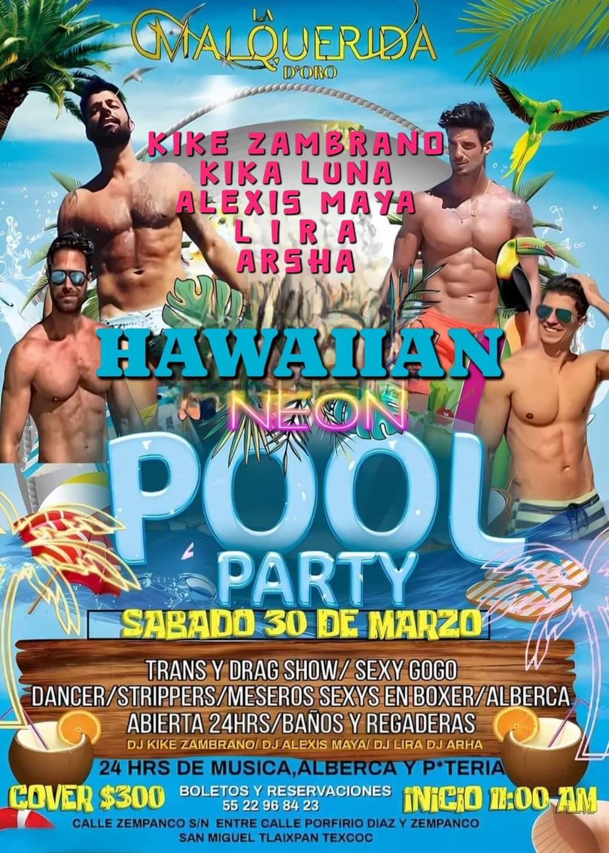 De lo más esperado la POOL PARTY de La Malquerida de Oro ☀️ Será en ❤️‍🔥Texcoco este sábado 30 de marzo. Piscina, DJ`S, calor, gogo`s, fiesta extrema... Inicio 11am. Reserv: 55 2296-8423.