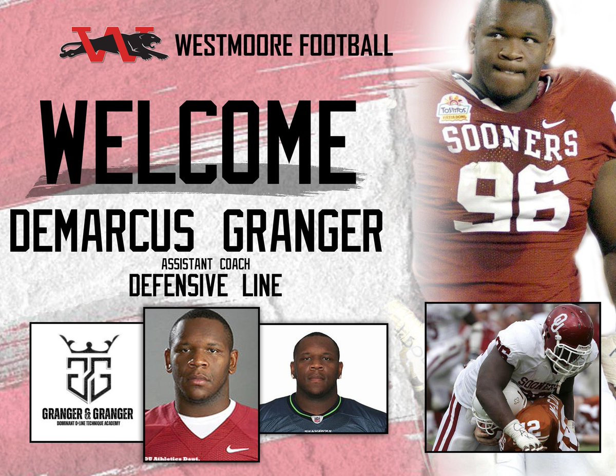 Westmoore Football (@westmoorejagsfb) on Twitter photo A HUGE addition to our staff… former OU DL Great and former #1 DT coming out of High School. From Texas & now raising his family here in Oklahoma. Let’s welcome Demarcus Granger! <a href="/De1Granger/">Demarcus Granger</a> A HUGE addition to our staff… former OU DL Great and former #1 DT coming out of High School. From Texas & now raising his family here in Oklahoma. Let’s welcome Demarcus Granger! <a href="/De1Granger/">Demarcus Granger</a>