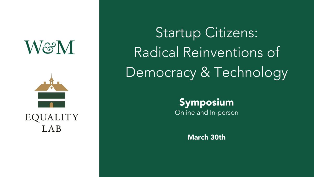 Join our friends at W&M Equality Lab for a symposium on digital citizenship tomorrow (Saturday) online and in person! More info: events.wm.edu/event/view/wm/… Register here: forms.gle/mV7EuRehshTKhQ…