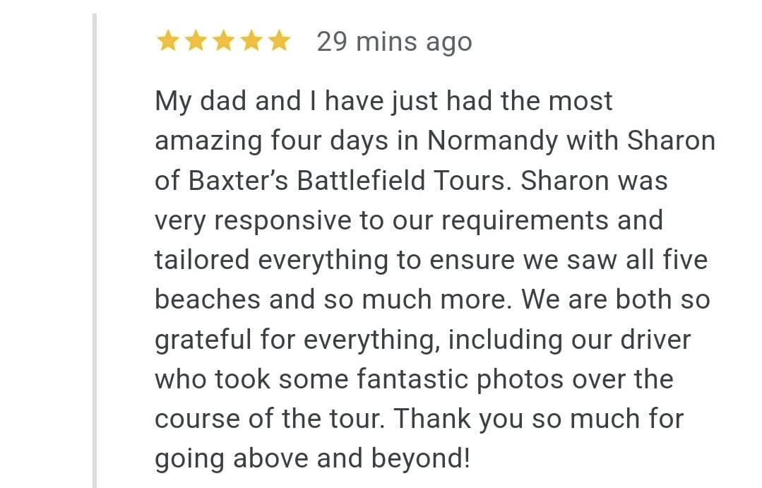 Recent review @BBTLLP #battlefieldguide #battlefieldtour #ddaylandings #bespoketours  #doingwhatILove #customercomesfirst