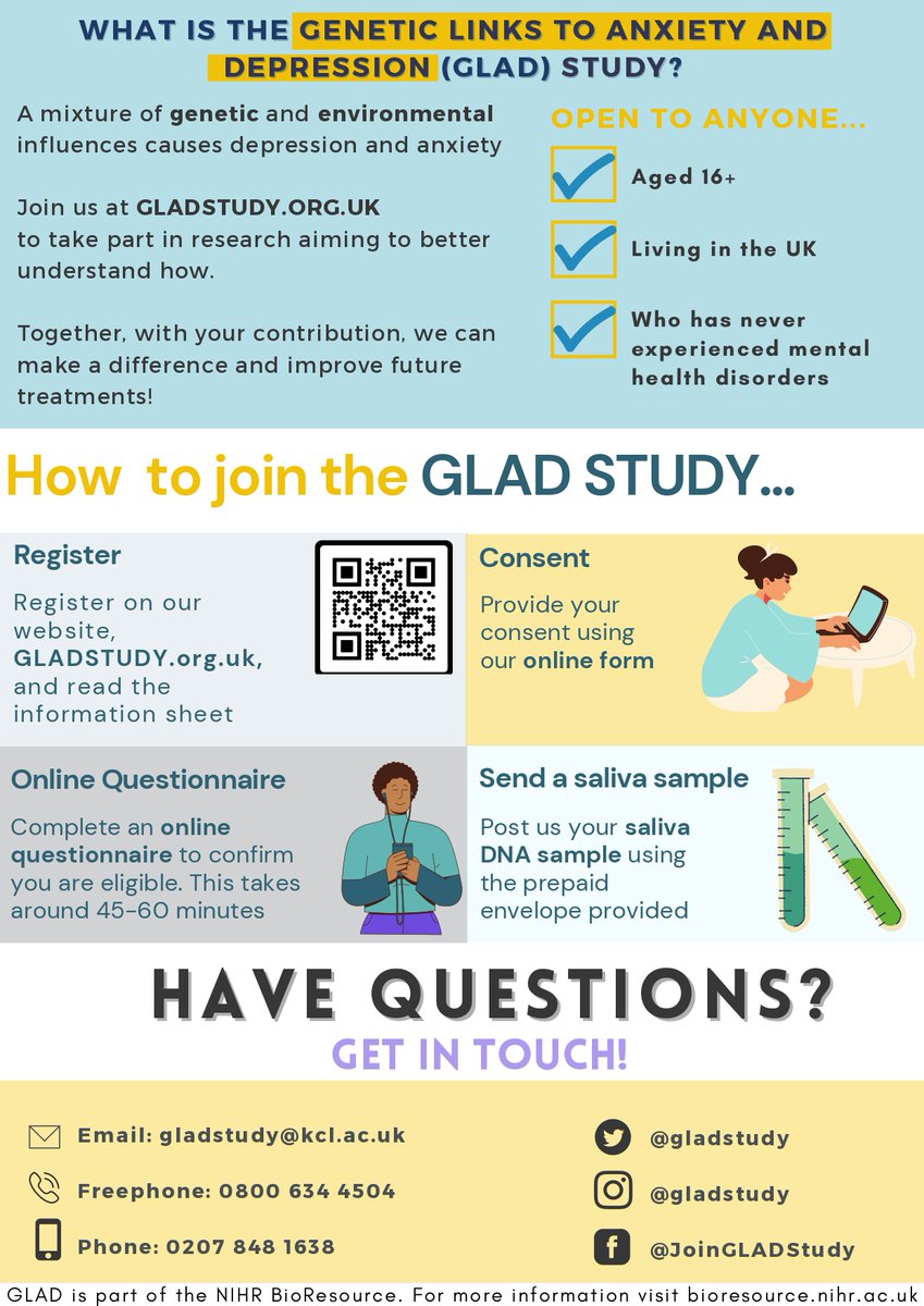 Would you like to contribute to a successfully recruiting study looking at #anxiety and #depression (including undiagnosed)? If so, please take part in @GLADStudy (gladstudy.org.uk) When you take part register your interest from LYPFT #Research #Mentalhealth