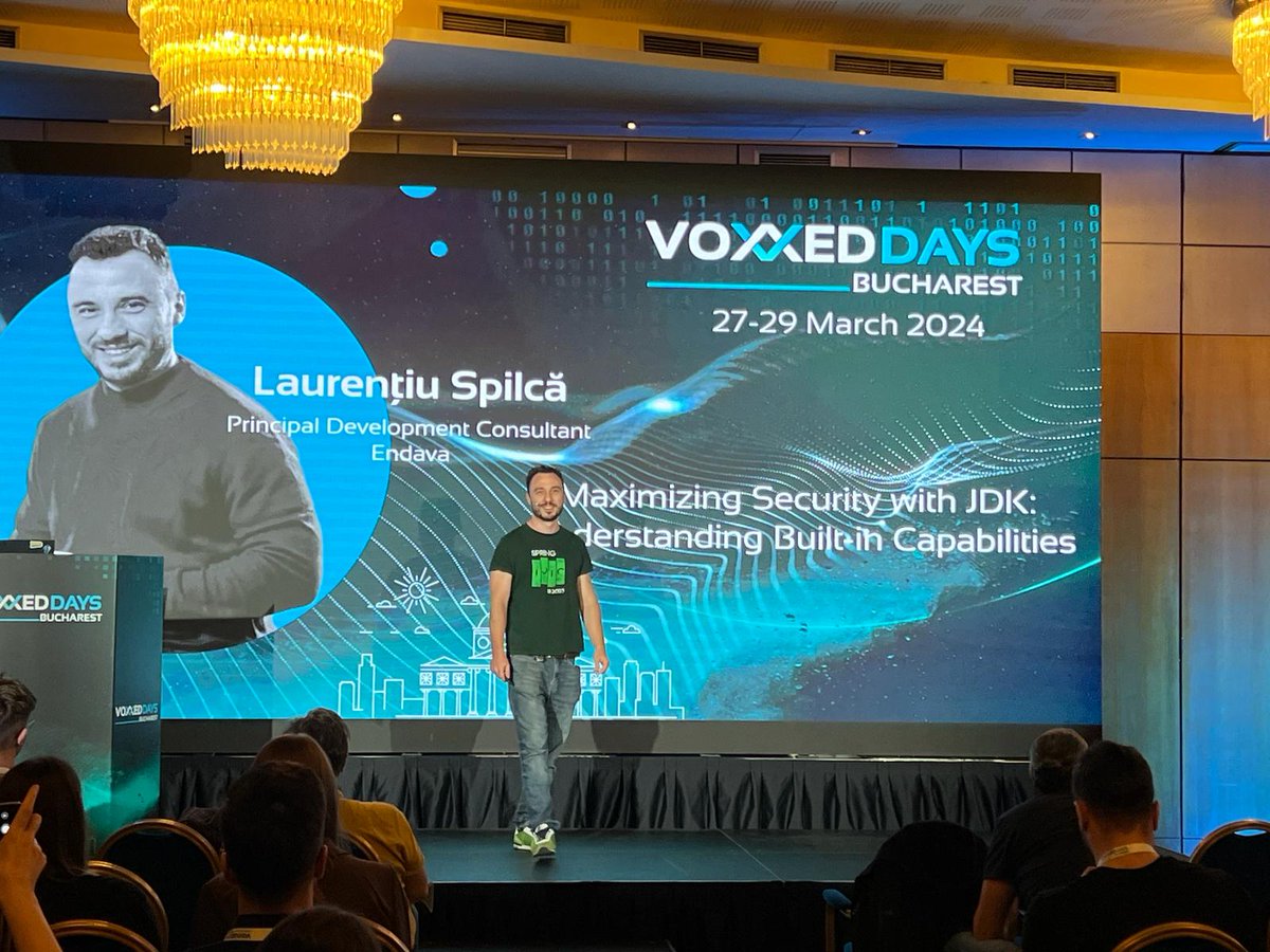 VoxxedBucharest's tweet image. In Crowne B room, we welcome @Laurspilca for a talk offering an in-depth exploration of JDK’s inherent security features.

#itisfun #vdbuh24 #conference