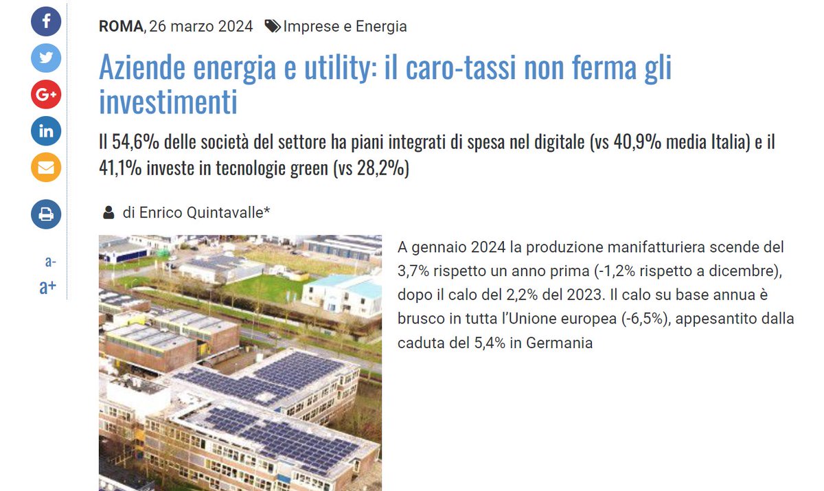 e_quintavalle's tweet photo. Barometro di primavera: domanda incerta, pesa #carotassi ma salgono #investimenti. In #energia e utilites 54,6% #imprese con investimenti digitali integrati e 41,1% investe in tecnologie green. Focus @Confartigianato questa settimana su @QuotidianoEnerg  https://t.co/hsgE4SEoWU https://t.co/rZ32DUcxLf