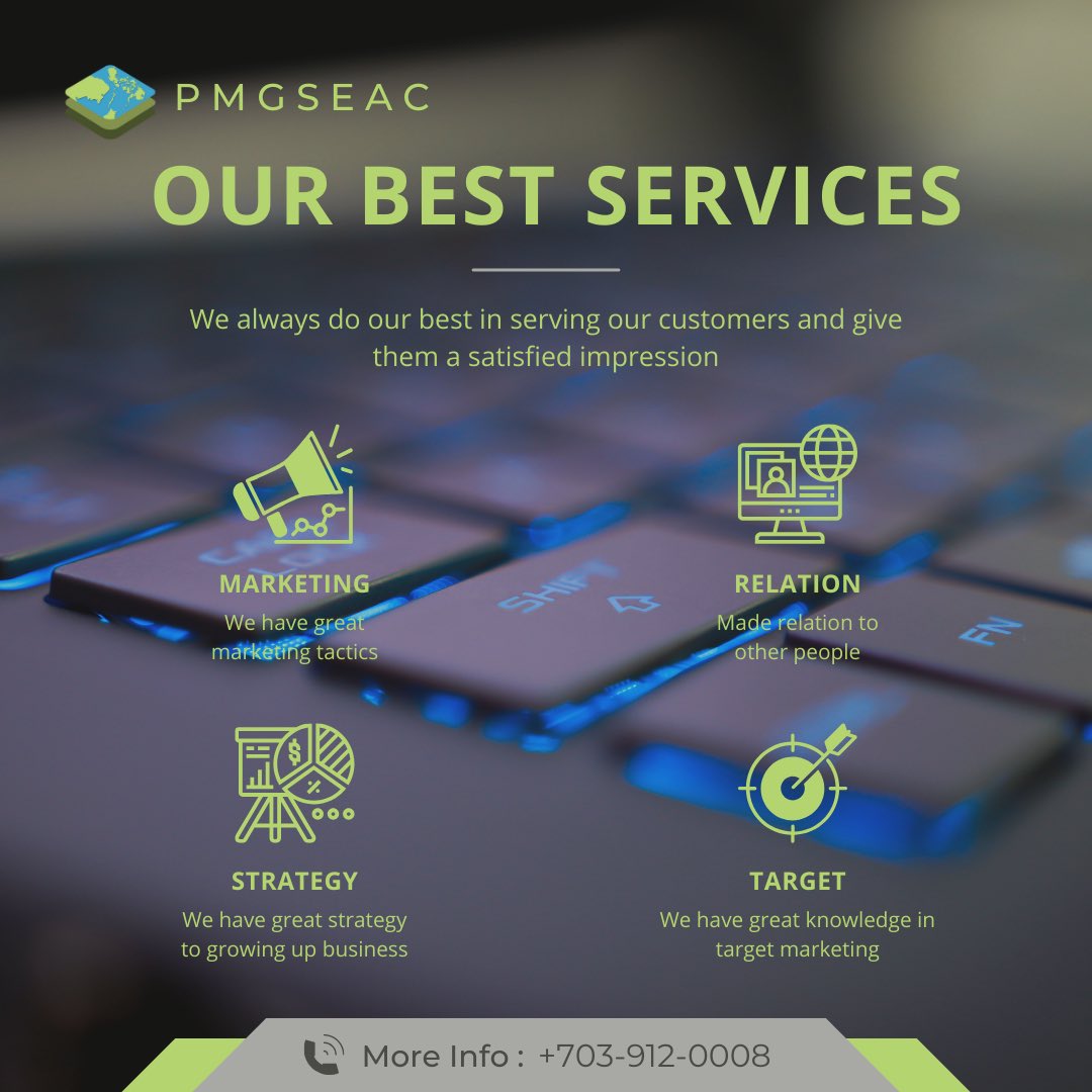 PMGSEAC stands out with top-tier marketing services in the industry. Inquire today!
 
📱 +1-703-912-0008
📞 +63472513448
📧 info@pmgseac.com

#PMGSEAC
#outsourcing
#productivityhacks
#outsourcingservices 
#marketing
#backofficesupport
#IT
#ITsupport
#technicalsupport