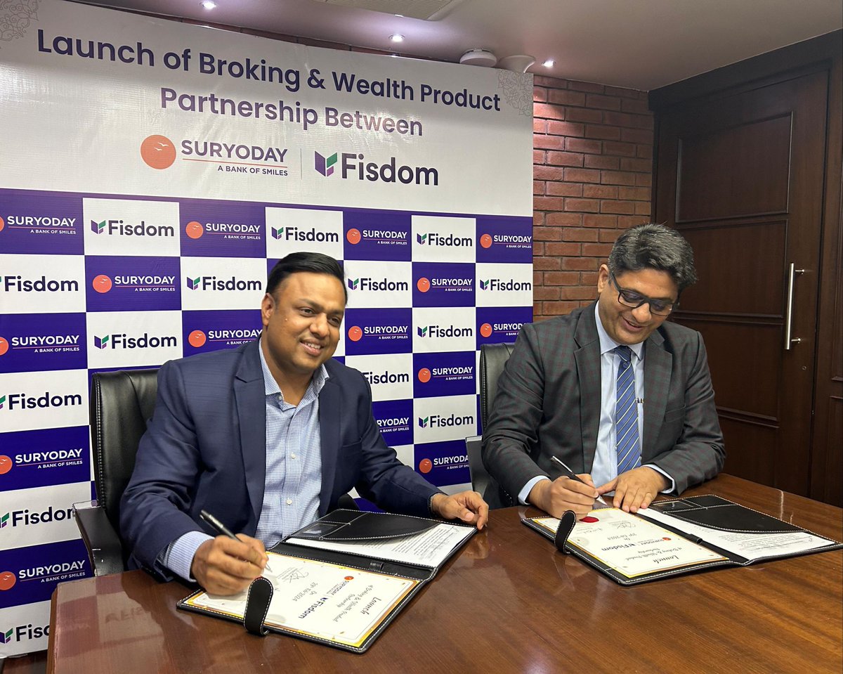 Fisdom (@fisdomapp) on Twitter photo 🎉Exciting Partnership Announcement!🎉
We're excited to announce our Broking and Wealth partnership with <a href="/SuryodayBank/">Suryoday Small Finance Bank</a>
At Fisdom, we're committed to making investment simple and accessible. Through this collaboration, we will offer a diverse range of investment options, including 🎉Exciting Partnership Announcement!🎉
We're excited to announce our Broking and Wealth partnership with <a href="/SuryodayBank/">Suryoday Small Finance Bank</a>
At Fisdom, we're committed to making investment simple and accessible. Through this collaboration, we will offer a diverse range of investment options, including