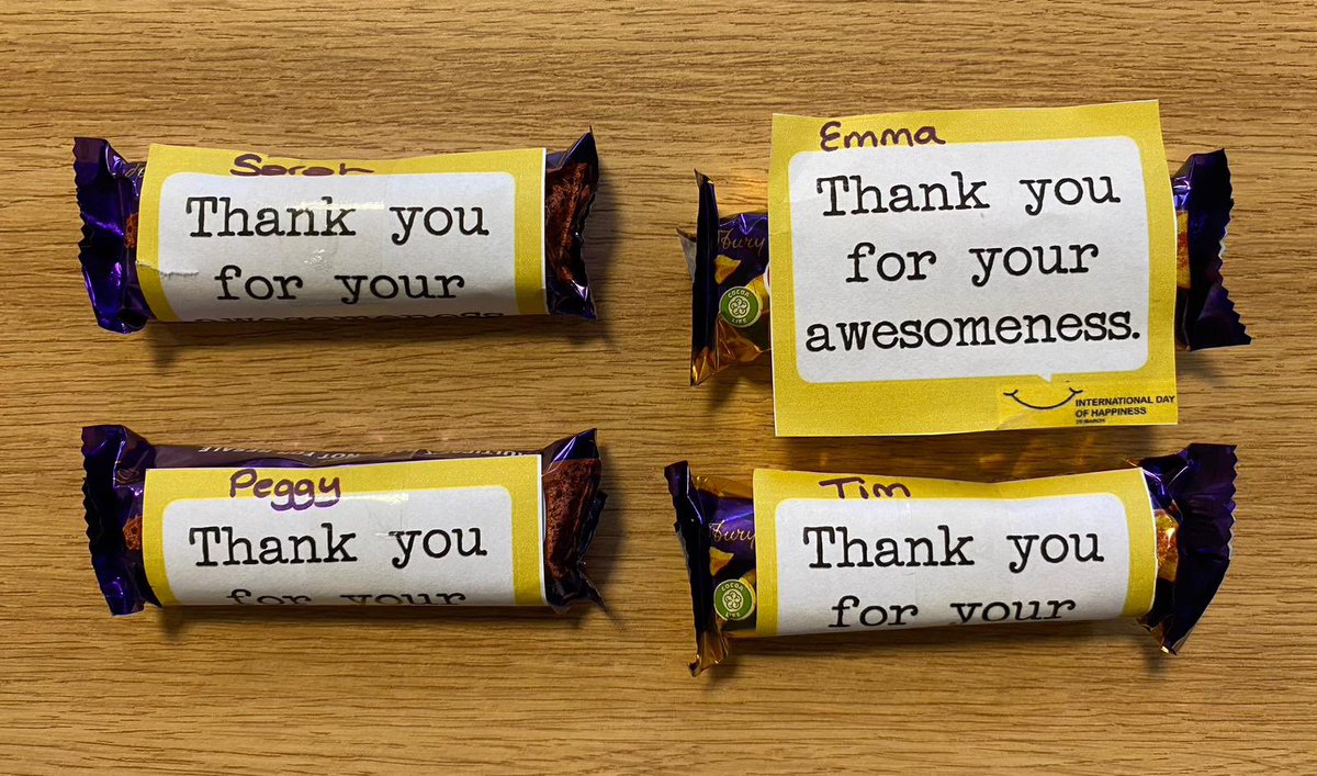 polarbearpirate's tweet photo. Below WhatsApp message from Tim Williams the Headteacher at Five Acre Wood School, Maidstone:

Arrived at work to find these distributed all round the building to staff! Still don’t know who was responsible - what an incredible boost it gave everyone that received them!  #TNTs https://t.co/DTvAmGmlqN